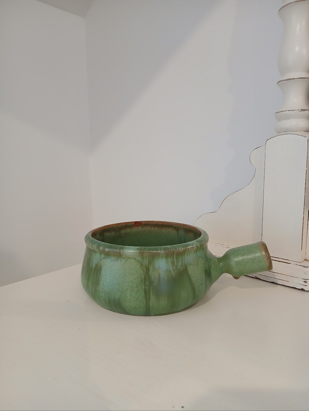 Vintage MCM Portuguese Terracotta Drip Glaze Soup Crock Bowl with Handle
